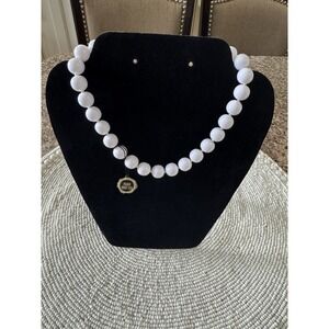 Vintage Japan White Beaded Necklace Gold Lucite Chunky Hook Clasp Choker 15" New